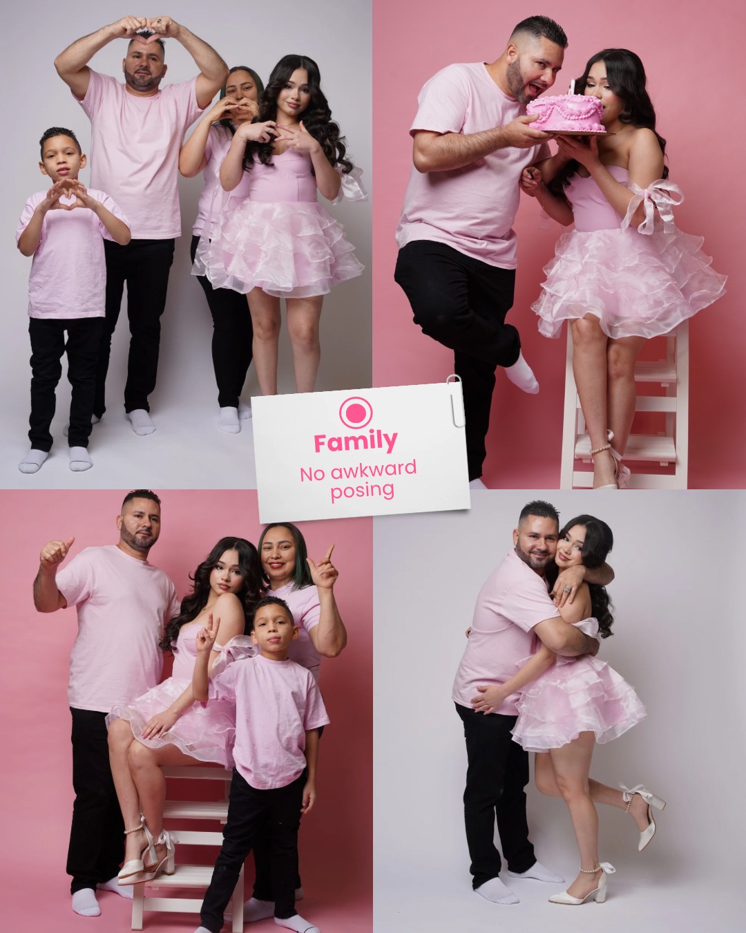 Family photoshoot collage — no awkward posing