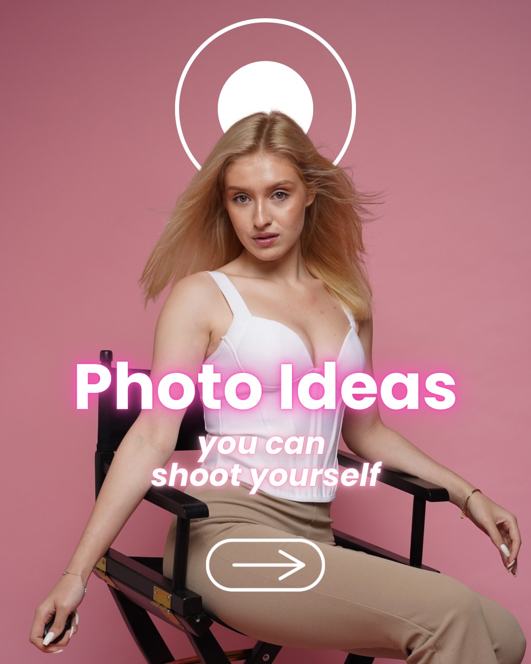 Photo ideas you can shoot yourself — woman on a director's chair at the Photoverse studio